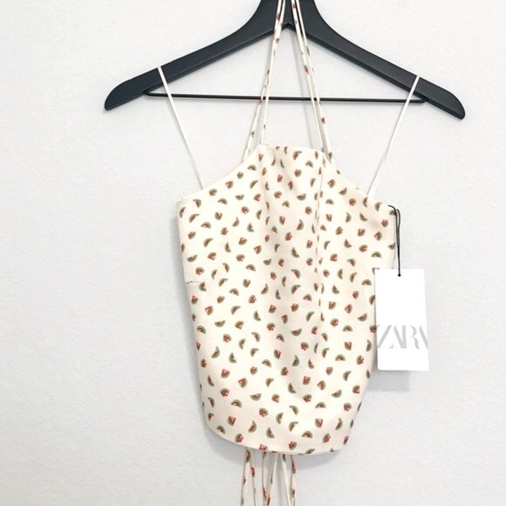 New! ZARA Y2K Watermelon Strappy Bandanna Satin Cropped Printed Blouse Top - Picture 5 of 9